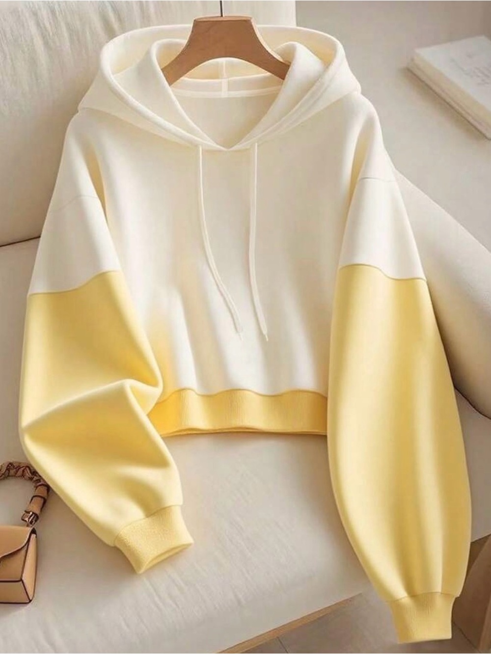 White & Yellow Women's Hooded Sweater